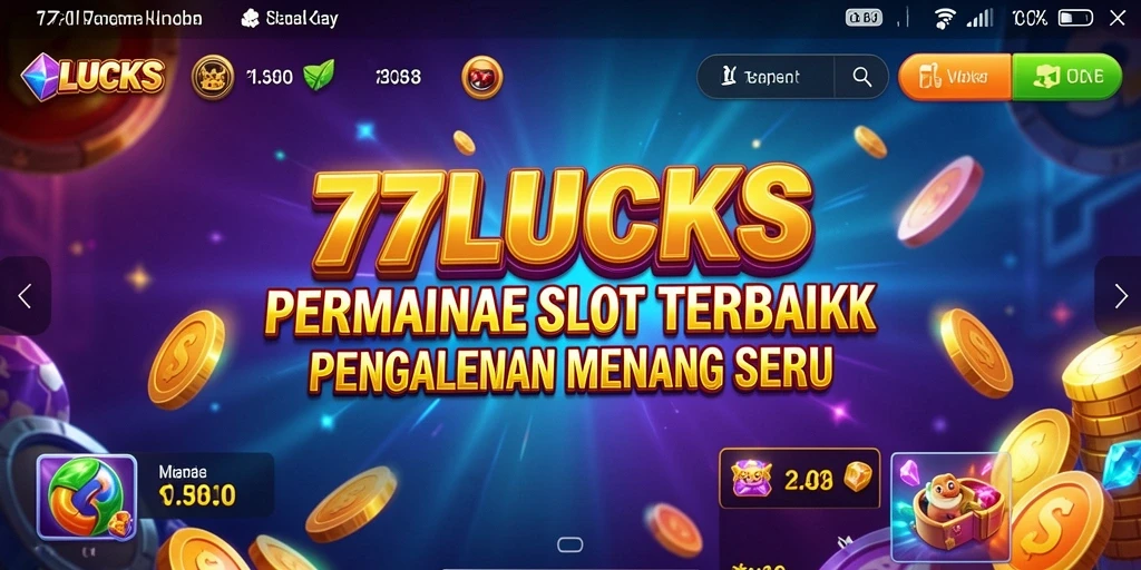 Screenshot gameplay 77LUCKS yang menunjukkan gulungan berputar.