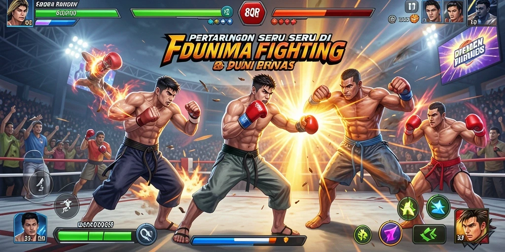 Tangkapan layar game 8QR menunjukkan pertarungan intens dengan karakter aksi yang seru.