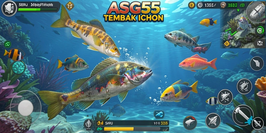 Screenshot gameplay ASG55 menampilkan aksi seru menangkap ikan.