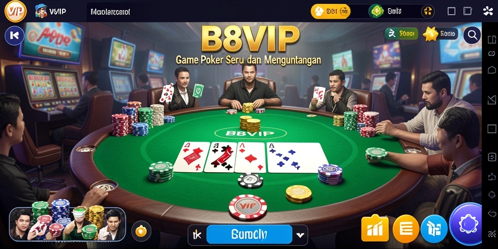 Screenshot gameplay B8VIP menunjukkan suasana table poker yang seru.