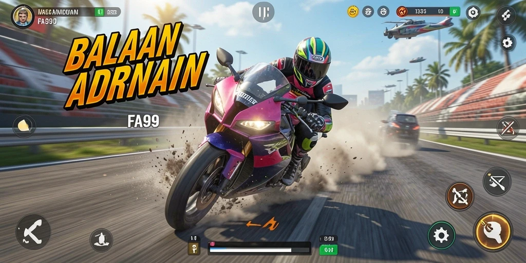 Screenshot menunjukkan aksi balapan yang memukau di FA99.