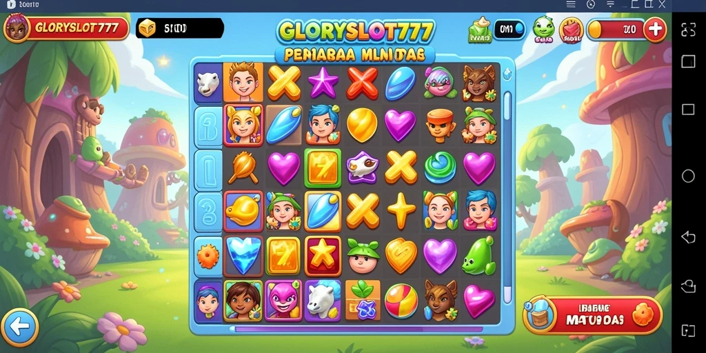 Screenshot gameplay GLORYSLOT777 yang menunjukkan keseruan mencocokkan batu permata.