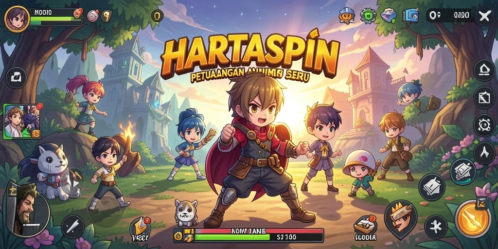 Tampilan gameplay HARTASPIN yang penuh aksi dan warna.