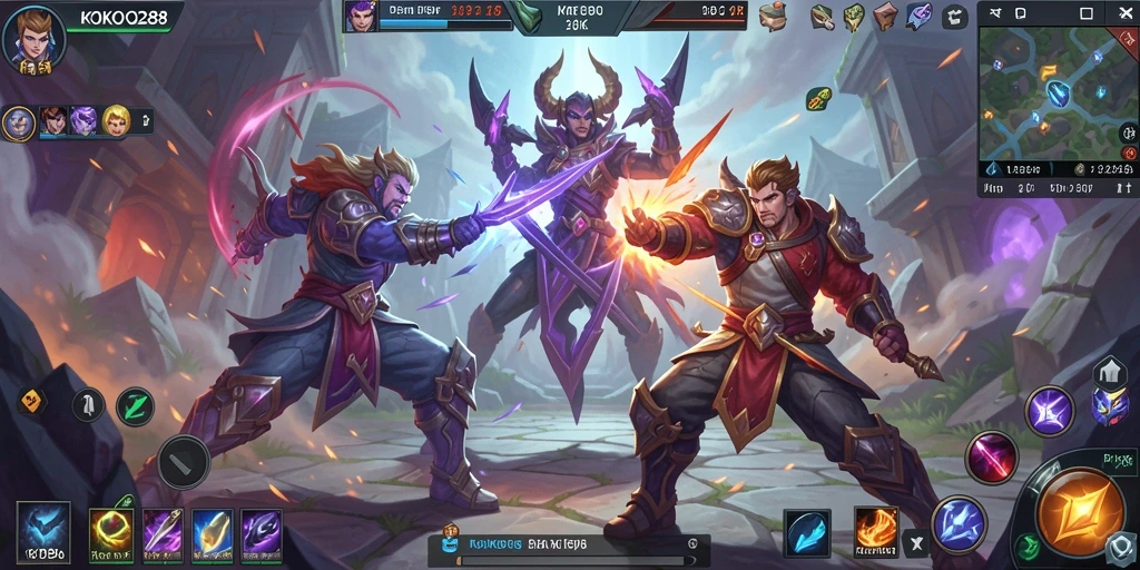 Tampilan gameplay KOKO288 dengan aksi seru dan karakter berbeda.