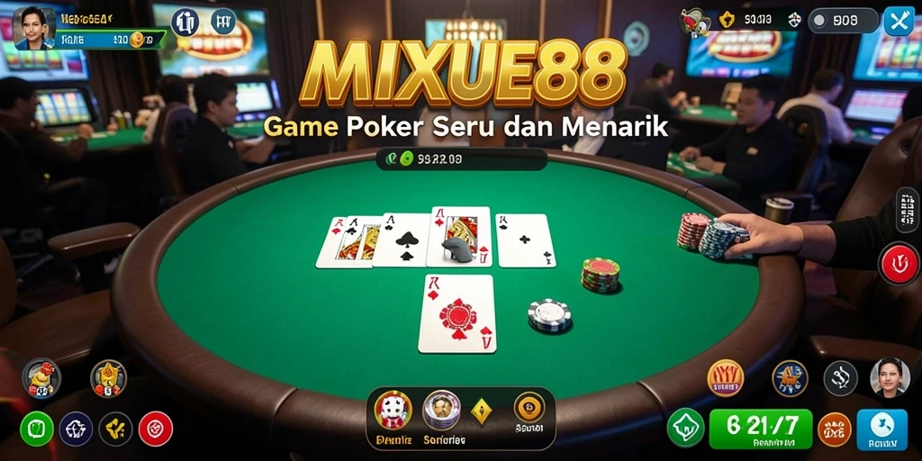 Screenshot gameplay MIXUE88 menampilkan aksi seru dan interaksi pemain poker.