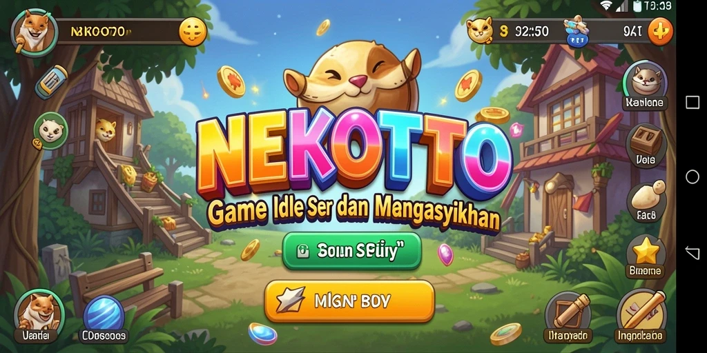 Tangkapan layar gameplay NEKOTOTO yang memperlihatkan grafis ceria dan mekanik Idle.