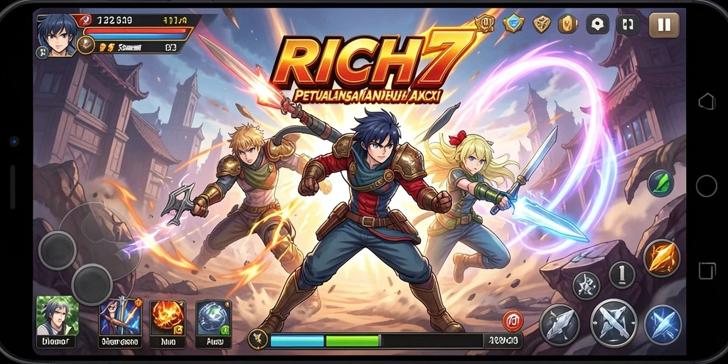 Tampilan gameplay RICH7 menunjukkan aksi karakter Anime yang mendebarkan.