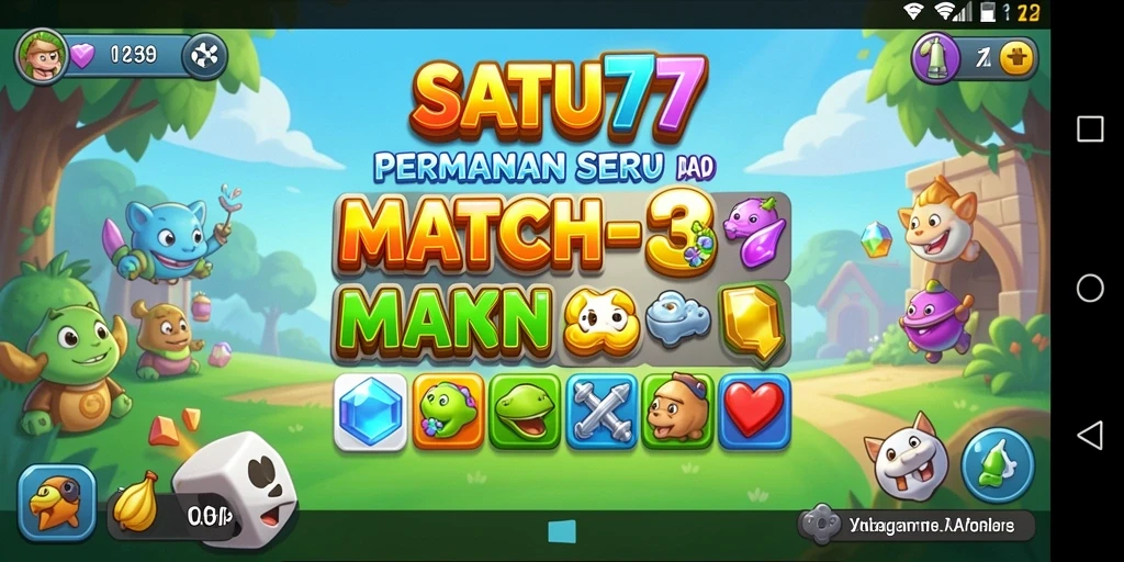 Tampilan permainan SATU77 yang menarik dan penuh warna dalam aksi Match-3.