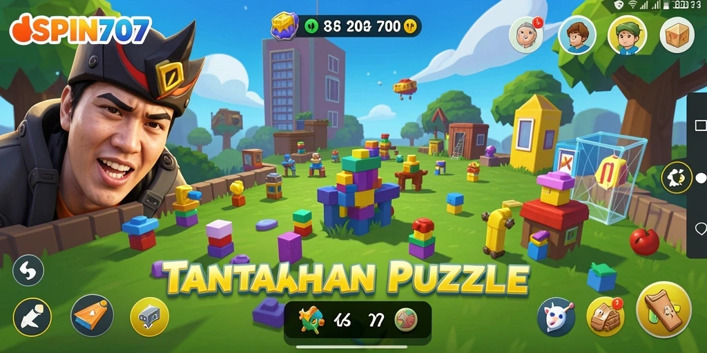 Tangkapan layar utama SPIN707 menampilkan gameplay seru dalam menyelesaikan puzzle.