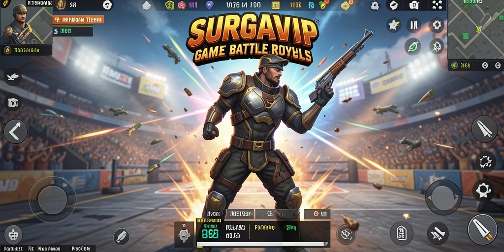 Screenshot gameplay SURGAVIP yang mendebarkan dalam Battle Royale.