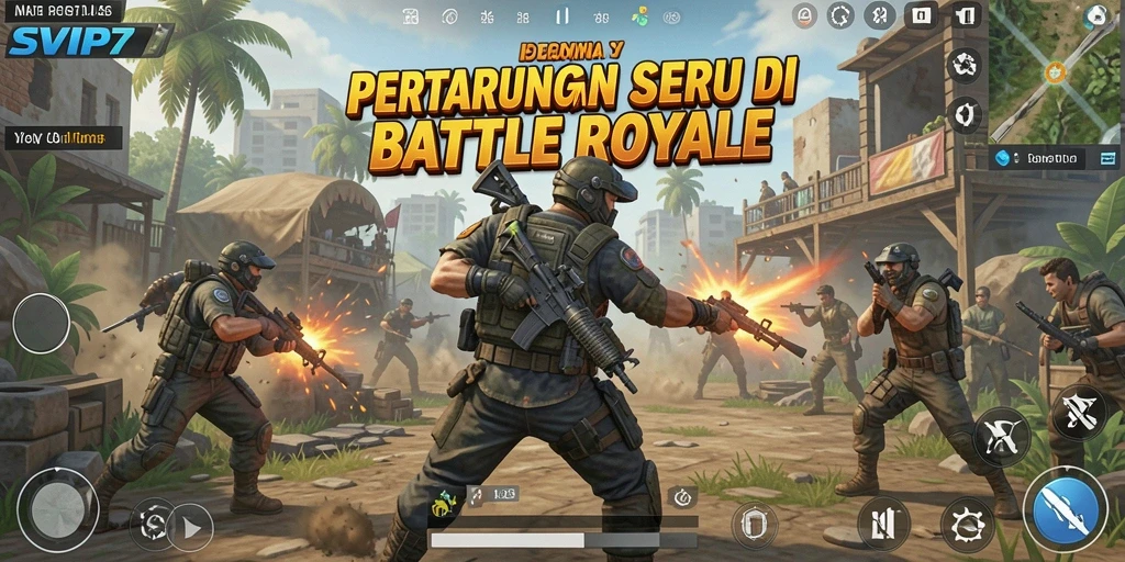 Tangkapan layar SVIP7 menampilkan aksi seru di arena Battle Royale.